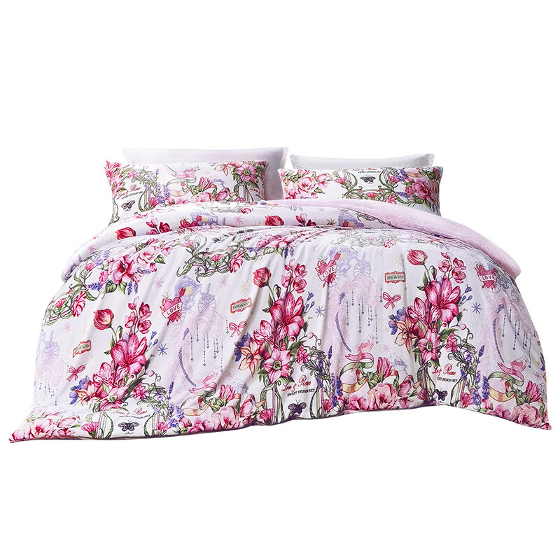 富安娜出品馨而乐牛奶绒四件套双人加厚加绒冬季法兰绒套件珊瑚绒被套 OT0001【细腻牛奶绒+防静电】 1.5米床四件套(被套203*229cm)