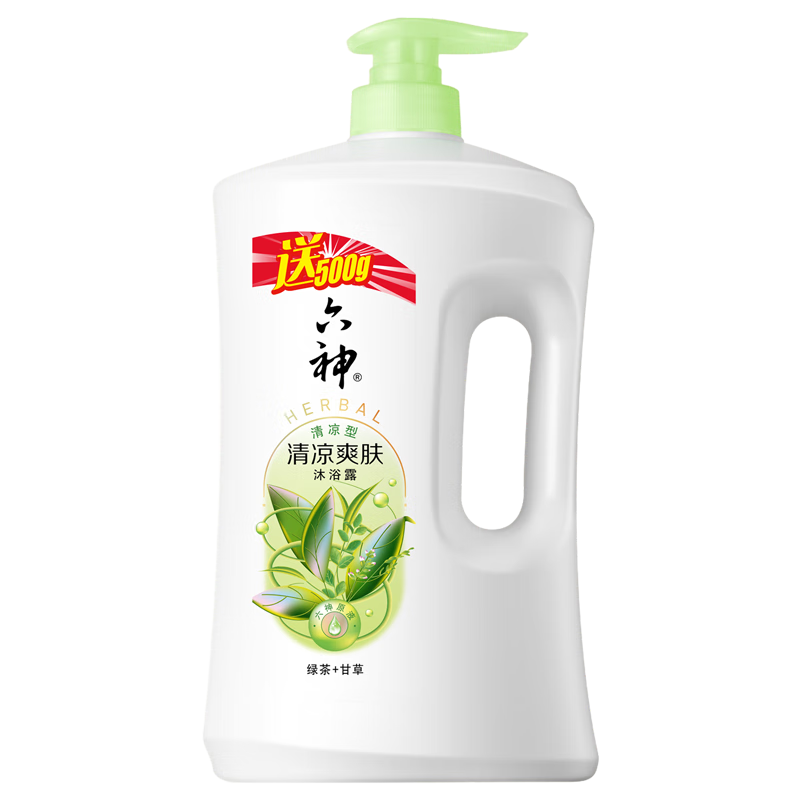 六神沐浴露 1.5L大容量家庭装男女士通用香味清爽洁净留香 清凉爽肤（绿茶+甘草）1.5L