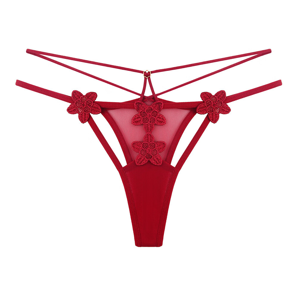 夜店v腰辣妹内衣外穿女丁字裤半透明网纱诱惑镂空绣花性感t字内裤士