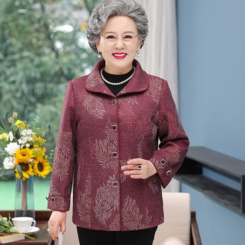 榄舍女装奶奶装秋装短款宽松外套70岁奶奶装春秋老人衣服老年妈妈中年
