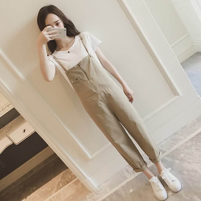 温莱蔓莎 大码孕妇背带裤小个子胖mm粗腿裤女生胖人夏装韩版宽松薄款