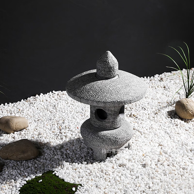 枯山雪浪石灯笼日式庭院仿古中式太阳能石头灯塔景观石雕禅意摆件 1号