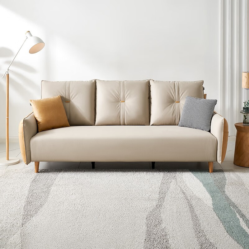 plus会员:quanu 全友 102668 实木框架清新网红侧边储物布艺沙发 三人