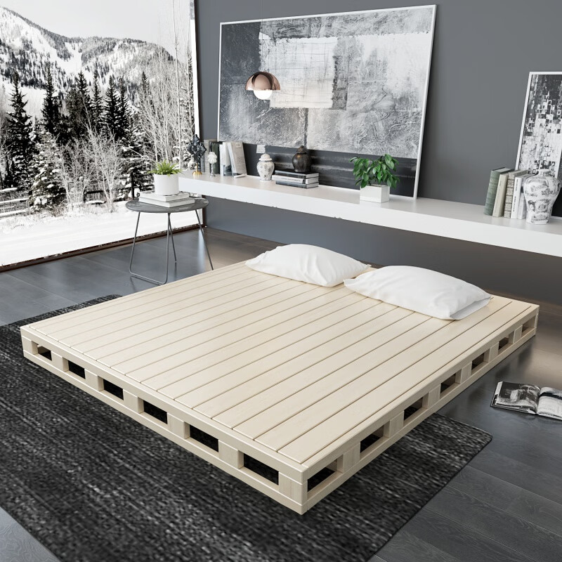 榻榻米床架实木硬板床现代简约落地床矮床日式地台床架子排骨架 镂空