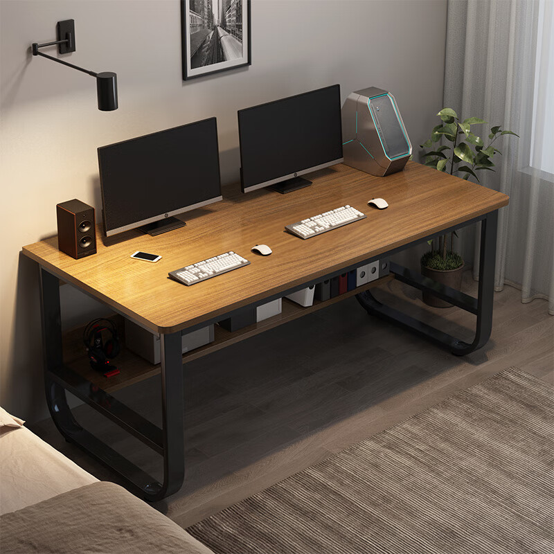 木匠印记电脑桌现代简约家用桌子台式办公书桌简易家用学生学习桌子 黑橡木色100*60cm
