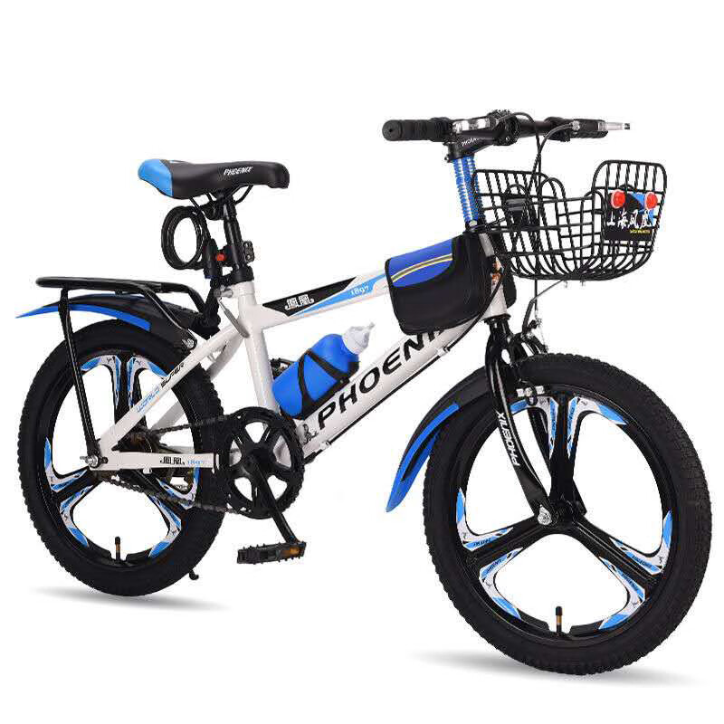 学生车女孩脚踏车变速山地车中大童车 凤凰战神白蓝色一体轮单速 礼包