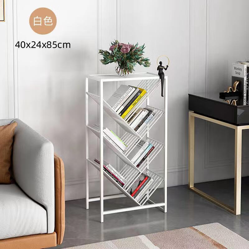 俱兢树形书架简易书架简易置物架落地多层书架免安装铁艺学生报刊架金