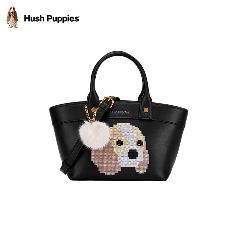 暇步士(hush puppies)手提包女优雅可爱包包女包品牌小狗刺绣款单肩包