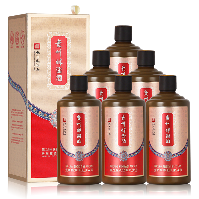 貴州醇醬酒 53度醬香型白酒 糧食酒 高度白酒 喜酒婚宴 宴請送禮 53度 500mL 6瓶