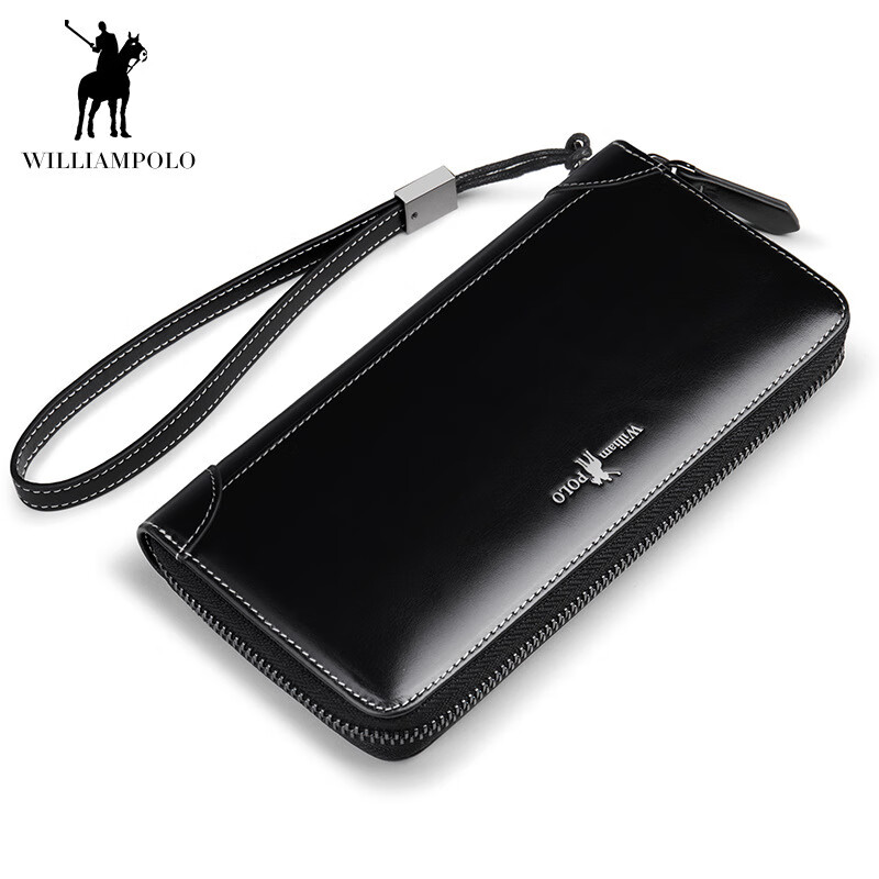 英皇保罗钱包男真牛皮长款拉链钱包男士商务复古男式手包长款钱夹