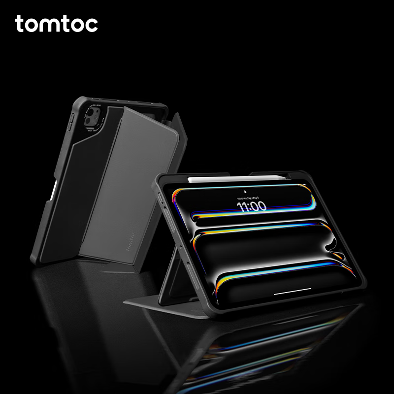 tomtoc iPad Pro11英寸保護殼2024新款全包翻蓋折頁殼防彎防摔帶筆槽橫豎支撐平板保護套B59 經(jīng)典黑 iPad Pro 13英寸 2024款