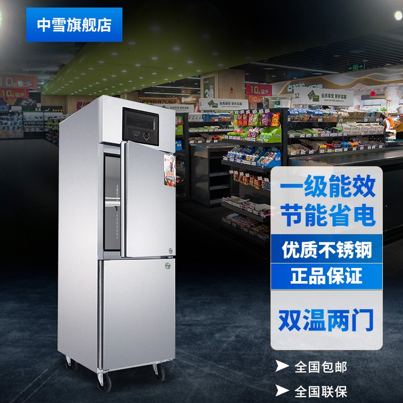 中雪冷冻冷藏冷柜商用饭店厨房柜双温立式不锈钢保鲜冰箱酒店冰柜大