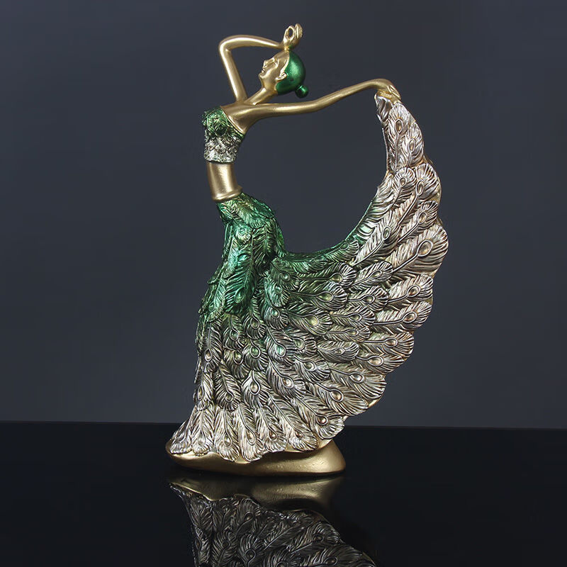 新中式孔雀舞女摆件客厅酒柜艺术品礼物乔 孔雀开屏彩绘舞女直径1cmm