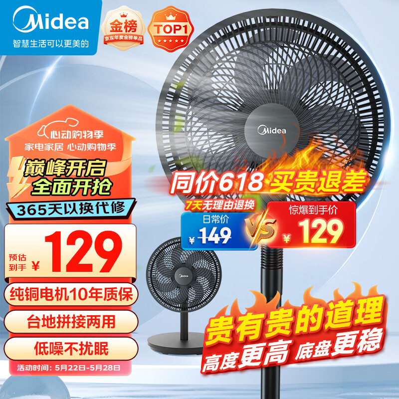 美的（Midea）【超级单品】七叶轻音立式电风扇家用柔风落地扇台式桌面小型风扇大风量节能摇头宿舍电扇 SAF30AB