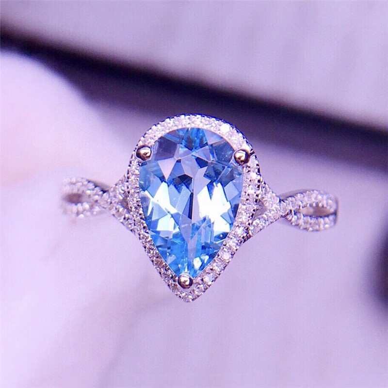 6克拉天然圣玛利亚海蓝宝戒指 水滴形戒面 18k金镶嵌钻石