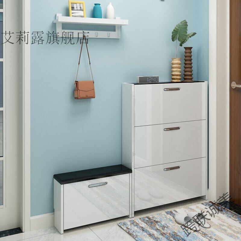 翻斗鞋柜17cm家用门厅柜简约现代白色烤漆玄关柜进门鞋架多层换鞋凳