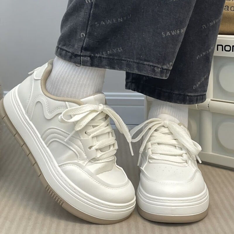 奕菓矮个孑鞋搭配裙子的小白鞋厚底奶fufu鞋子显脚小白鞋女2023春季新