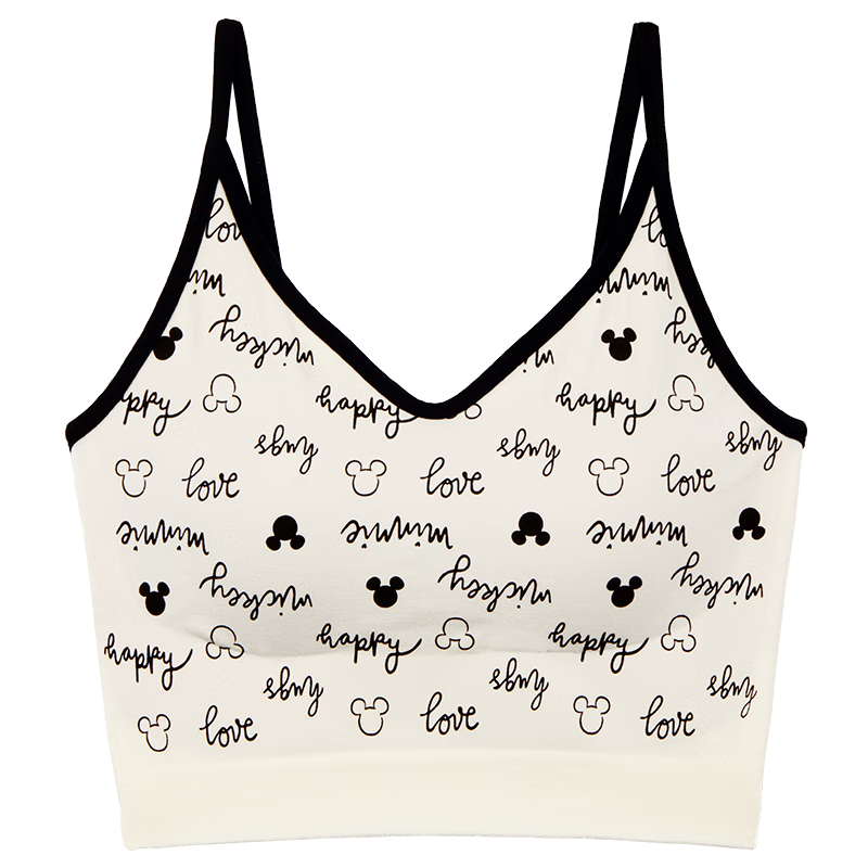 ubras迪士尼联名无尺码细肩带背心文胸内衣女带胸垫 白底印花 均码