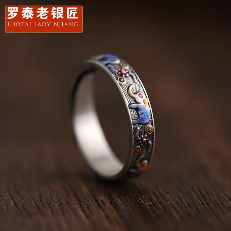 罗泰老银匠999足银珐琅戒指男女款时尚复古森系吉象开口指环饰品 吉象戒指（调节范围16号-23号）怎么看?