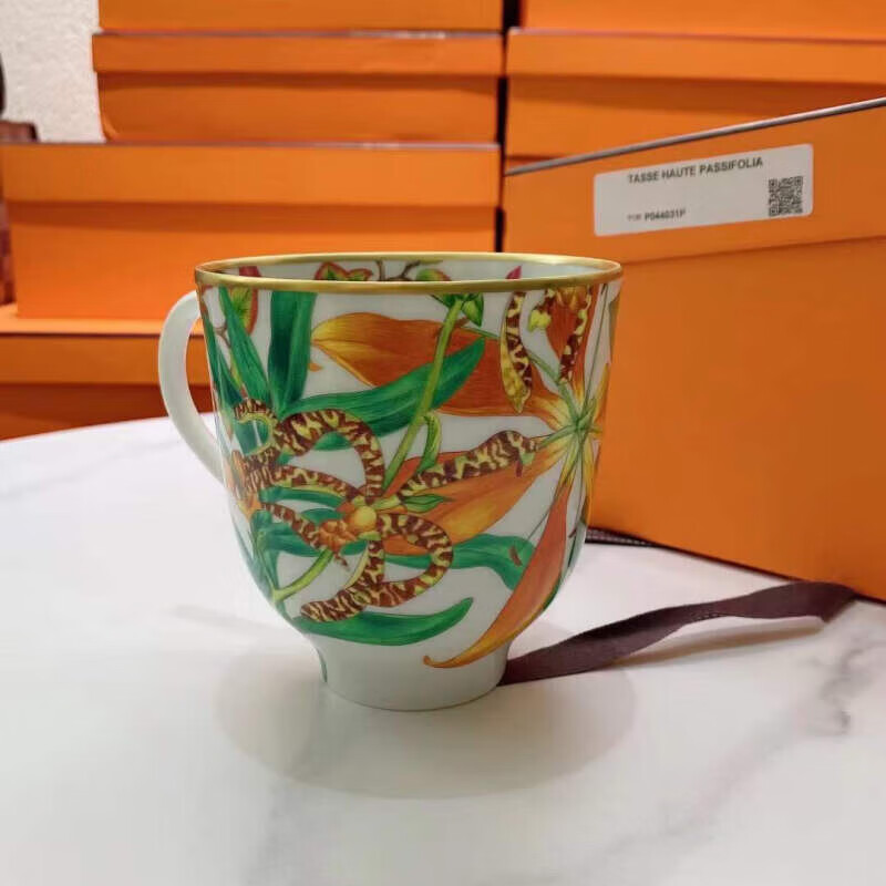 爱马仕(hermes) "热带雨林"流金杯水杯子瓷器马克杯瓷器礼盒款 细叶款