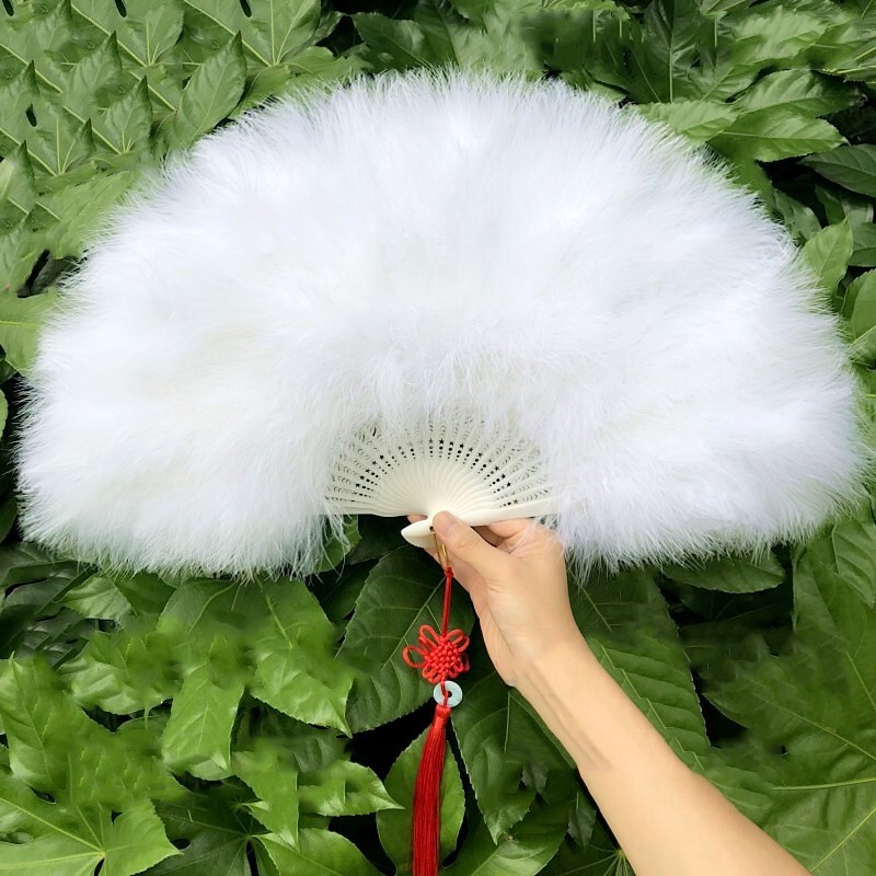 羽毛扇白色羽毛扇子折扇古风夜上海配旗袍表演扇走秀网红舞蹈扇子易开