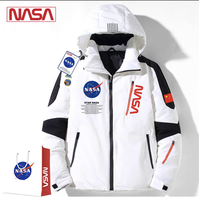 金狮男孩nasa联名宇航员外套男冬季连帽户外滑雪服加厚保暖情侣羽绒服