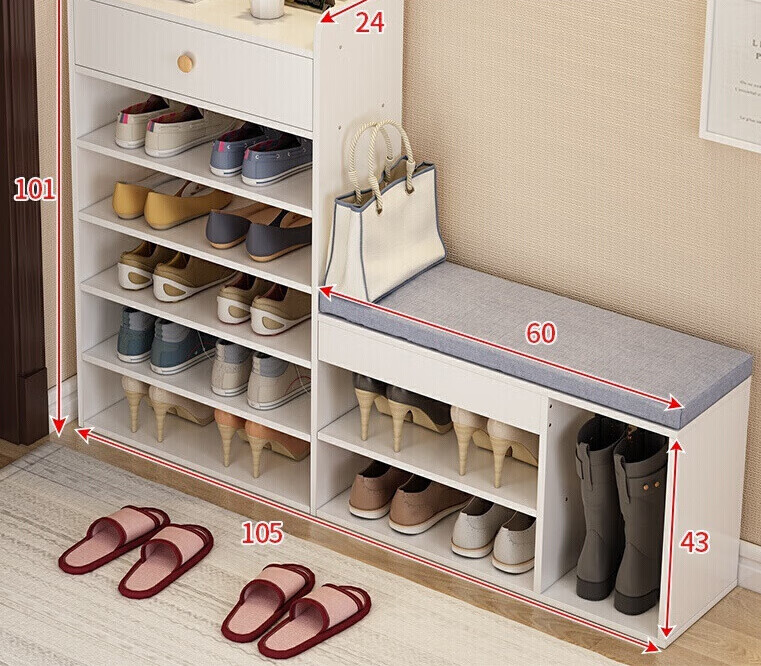 趣槐带座高低换鞋凳一体简用经济型进门口鞋柜客厅 六层暖白色