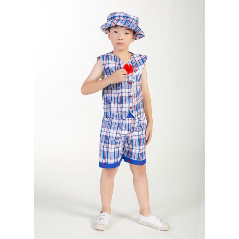 创京懿选儿童时装秀创意服装男孩手工衣服子装diy材料幼儿园走秀服 蓝