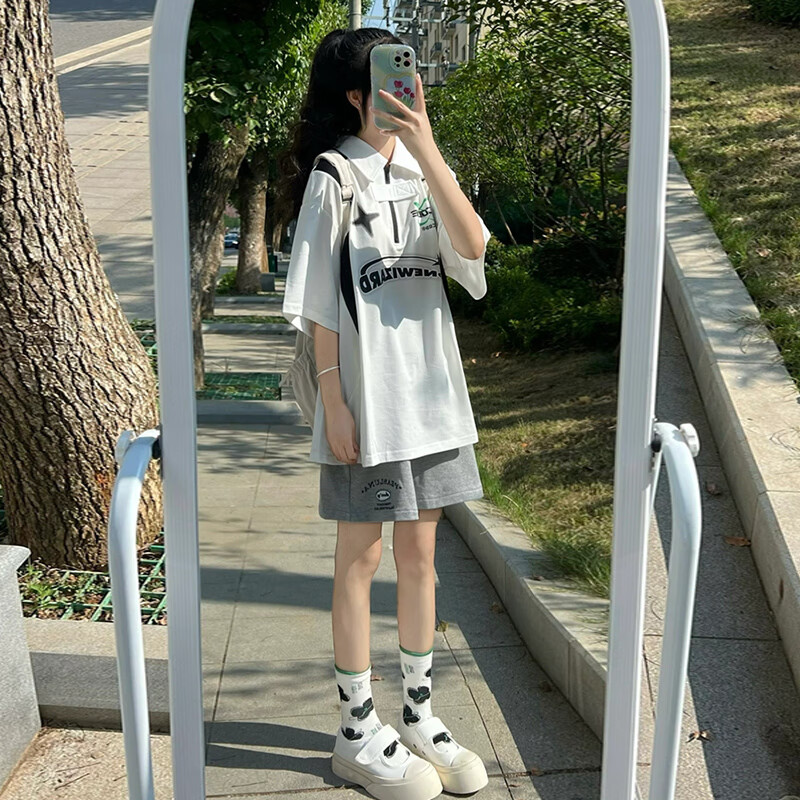 白衣灰色裤两件套装 m