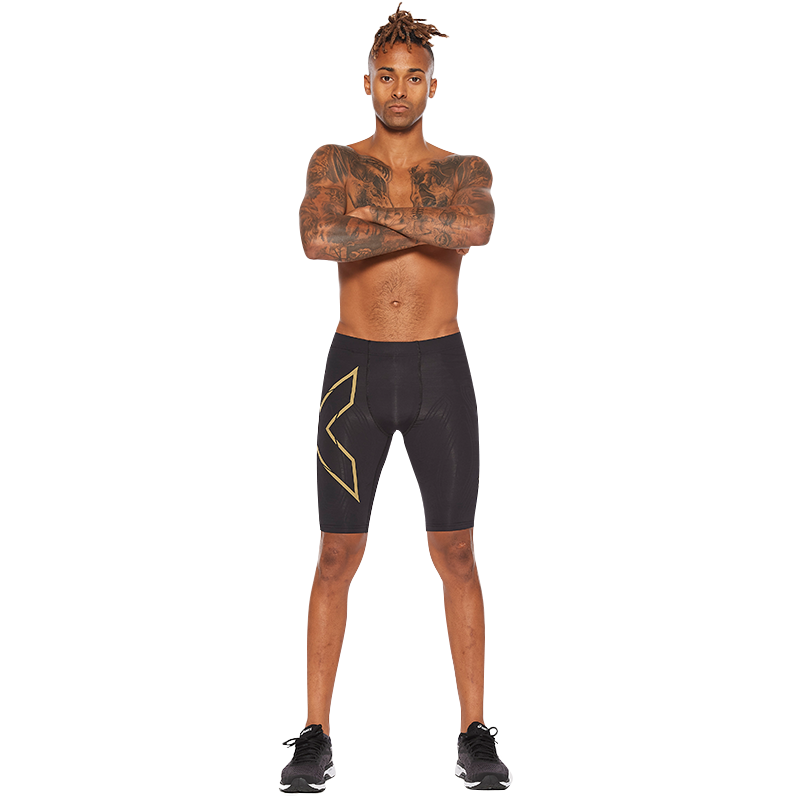 2XU Light Speed系列健身裤男 MCS梯度压缩专业马拉松跑步速干紧身裤 黑/黑反光logo M