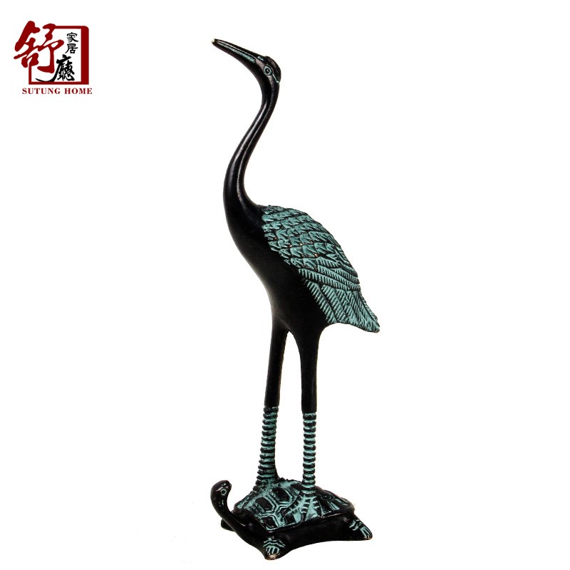 萌依儿仙鹤摆件纯铜青铜器仿古落地灵芝鹤雕塑烛台客厅桌面摆设龟鹤的