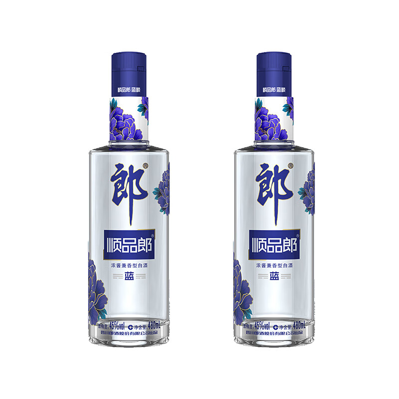 郎酒45度顺品郎480浓酱兼香型中度四川纯粮食酿造光瓶白酒 45度 480mL 2瓶 蓝顺