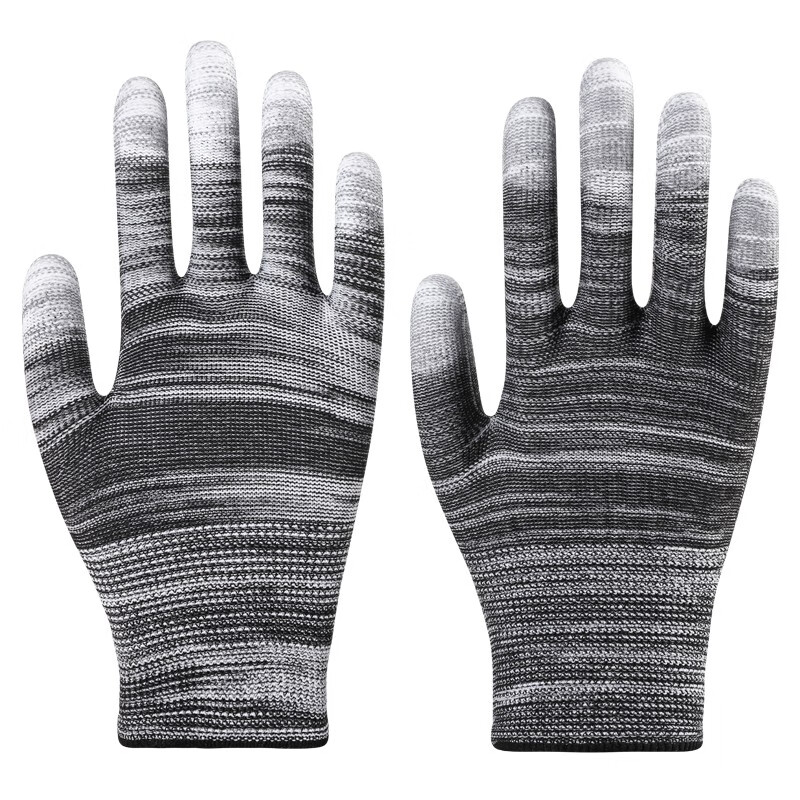 PU浸塑胶涂指涂掌尼龙手套劳保工作耐磨防滑干活打包薄款胶皮手套 黑色涂指手套（12双） L