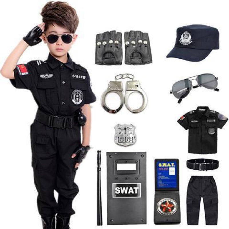 丘莱兔 警察儿童服装儿童小警察服套装黑猫警长男女服小衣服军训演出服玩具套装 短袖11件套 130身高高性价比高么？