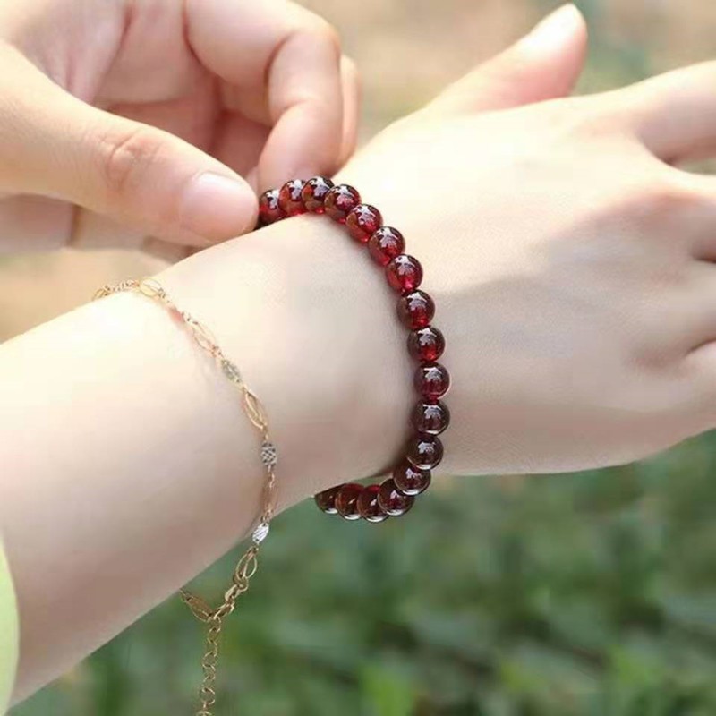 寻然珠宝老料酒红石榴石手链男女珍藏级单圈玻璃体水晶女人石手串 4