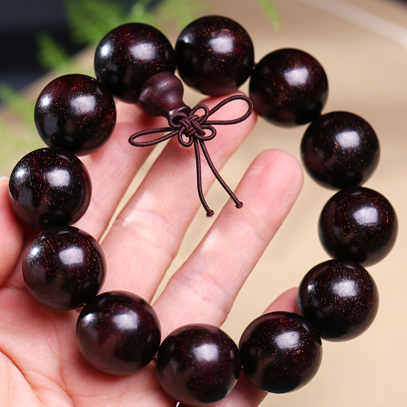 鸡血紫檀情侣木手串 单圈男女款佛珠血檀手链约18mm 约18mm