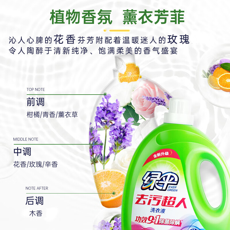 绿伞除菌除螨洗衣液 深层洁净 低泡易漂洗 机洗手洗洗衣液 熏衣芳菲 【家庭装】8斤*4瓶 | 深层去渍