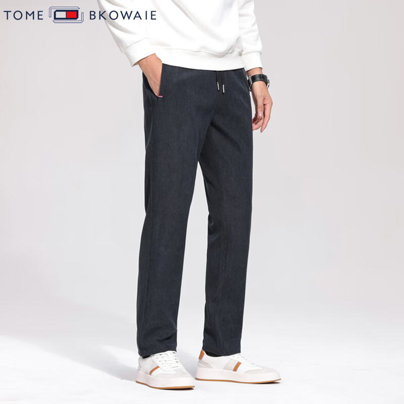 汤米芙兰可加绒休闲裤男冬季新款灯芯绒直筒弹力商务休闲裤大码男士长裤 深灰-常规不加绒 XL （建议130-150斤）