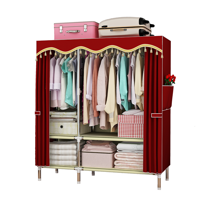 梦卡莱(MENGKALAI) 布衣柜钢管加粗加固衣柜 简易 组装 防潮牛津涤棉布现代简约 布衣橱 爱情铁塔 1.05米