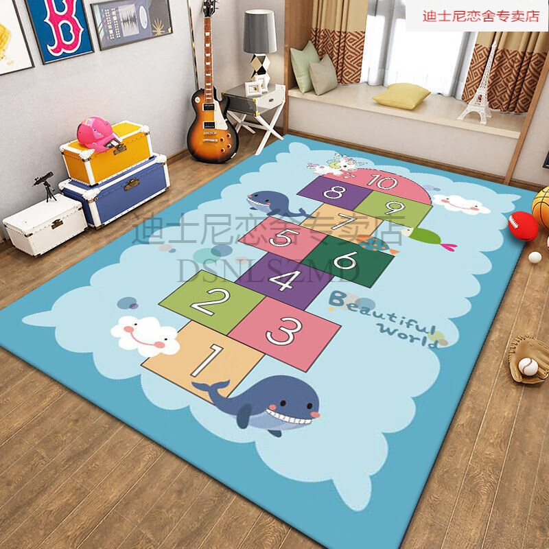 迪士尼（DISNEY）爬爬垫定制尺寸 整张薄地毯儿童地垫卡通小孩地毯床边卧室满铺少 鲸鱼跳房子 #120*160厘米