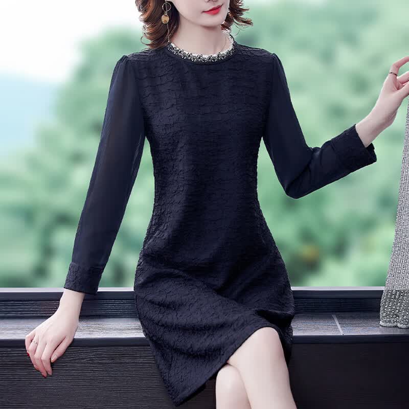 惠菱芷中年连衣裙40一50岁小个子春秋款矮个子连身裙长袖高贵气质 藏