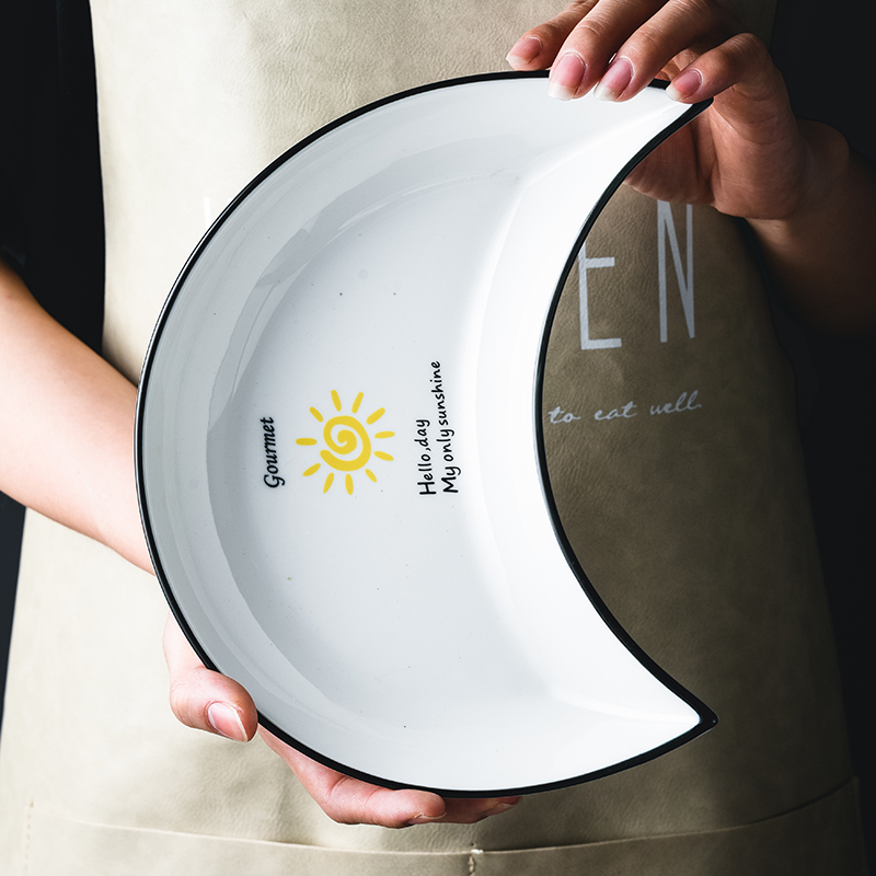 创意个性网红月亮盘子组合月牙拼盘餐具套装陶瓷菜盘家用奇形碟子