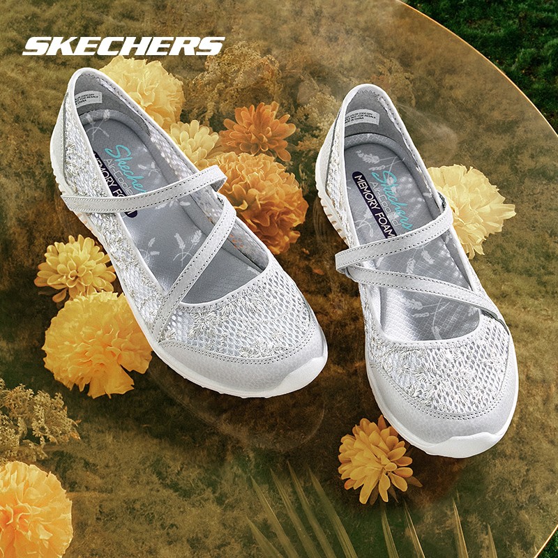 斯凯奇（Skechers）女鞋夏季2025新款玛丽珍平底蕾丝软底休闲鞋透气健步鞋老人妈妈鞋 透气大网眼-GRY/灰色 3