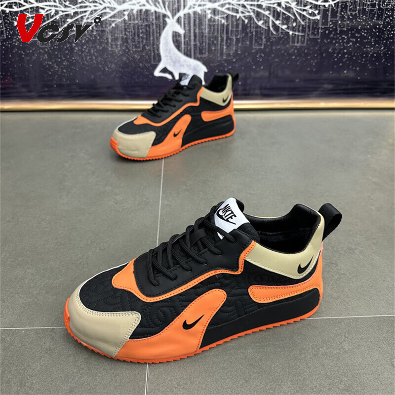 VCSV轻奢品牌男鞋2022年秋冬新款厚底休闲鞋男舒适潮牌男鞋时尚老爹鞋男高端运动鞋男士潮流鞋子男 黑色-潮牌男鞋 41