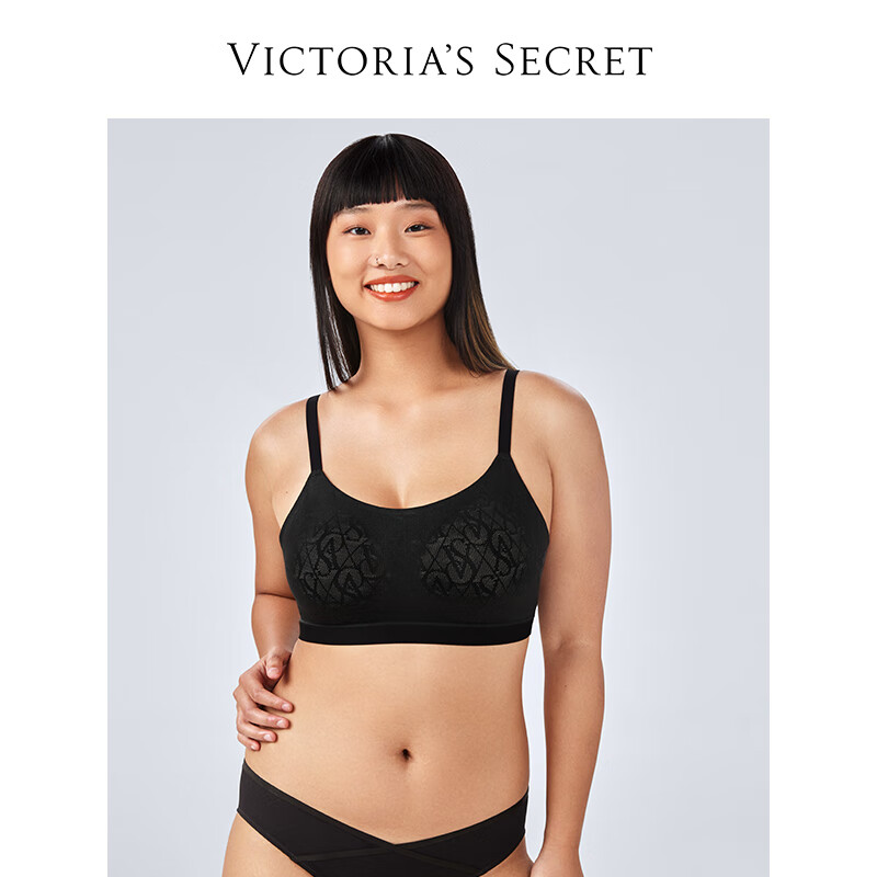 维多利亚的秘密（Victoria's Secret） 经典老花蕾丝返定杯背心式文胸内衣女士 54A2黑色老花 11216630 M