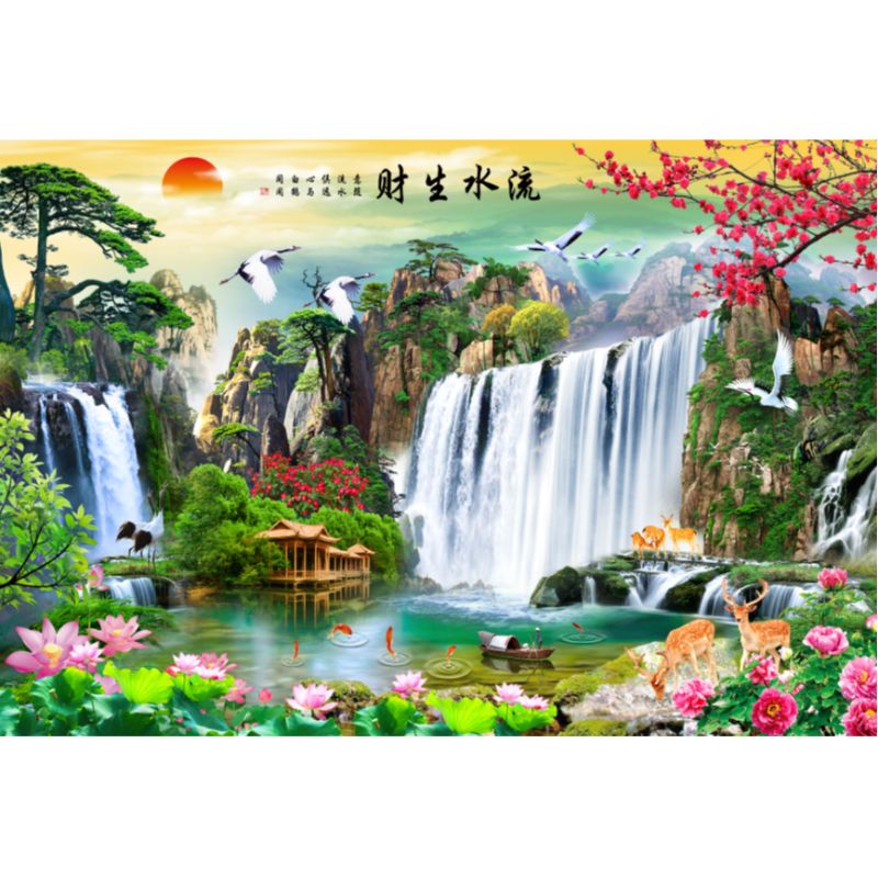 新款山水风景画背景墙装饰贴画自粘过道客厅沙发3d视觉防水壁画 款式