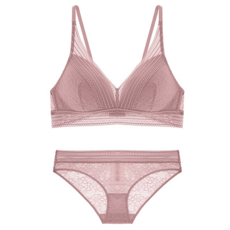 薄款蕾丝胸罩 性感内衣舒适透气套装 粉色 s适合70abc