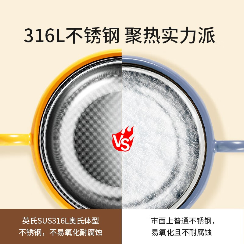 英氏（YEEHOO）宝宝注水保温碗婴幼儿童餐具套装恒温316不锈钢吸餐盘辅食碗 【涧石蓝】碗+叉勺