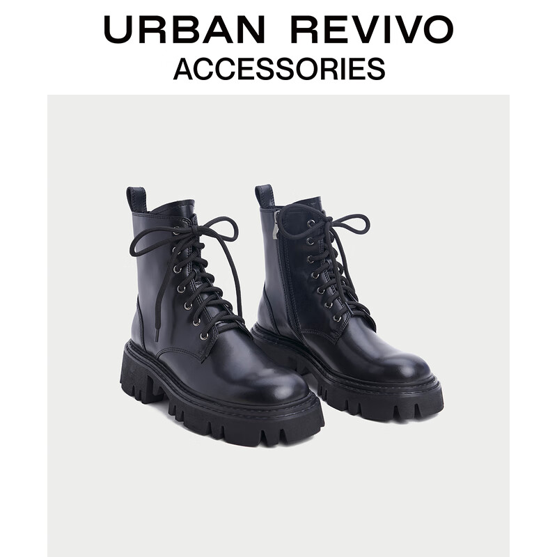 URBAN REVIVO2021秋季新品女士配件盐系潮酷马丁靴AW38BS2N2005 正黑 37