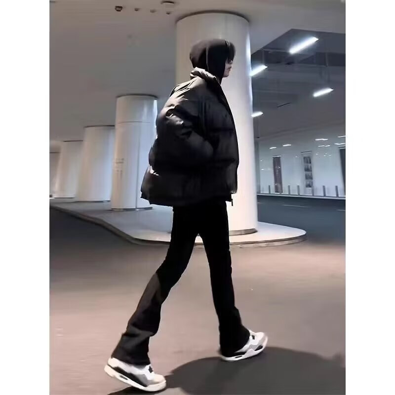 POUM弯刀微喇牛仔裤男装春夏季美式高街复古vibe显瘦修身黑色直筒裤子 黑色 【高品质】 XL 【120-135斤】